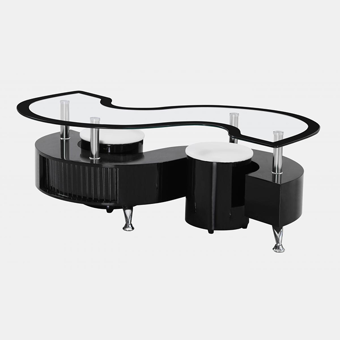 Krista Black Or White Glass Top Coffee Table With 2 Stools Krista Black Or White Glass Top Coffee Table With 2 Stools